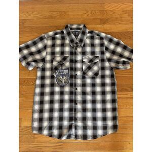 Dixxon Hawthorne white And Black Short Sleeve Bamboo Button Down‎ NWT L